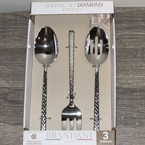 BRANDANI ITALY DIAMOND HOTEL COLLECTION 3 pc STAINLESS STEEL SERVING SET NEW